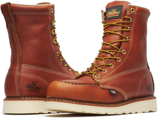 American Heritage 8” Steel Toe Work Boots for Men - Full-Grain Leather with Moc Toe, Slip-Resistant Wedge Outsole, and Comfort Insole; EH Rated 8.5 Wide Tobacco Oil-tanned