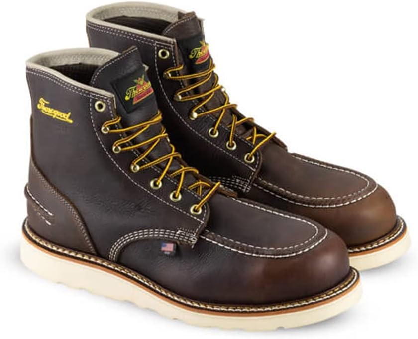 1957 Series 6” Waterproof Moc Toe Work Boots for Men - Soft Toe, Full-Grain Leather with Slip-Resistant Wedge Outsole and Shock-Absorbing Footbed 9.5 Briar Pitstop