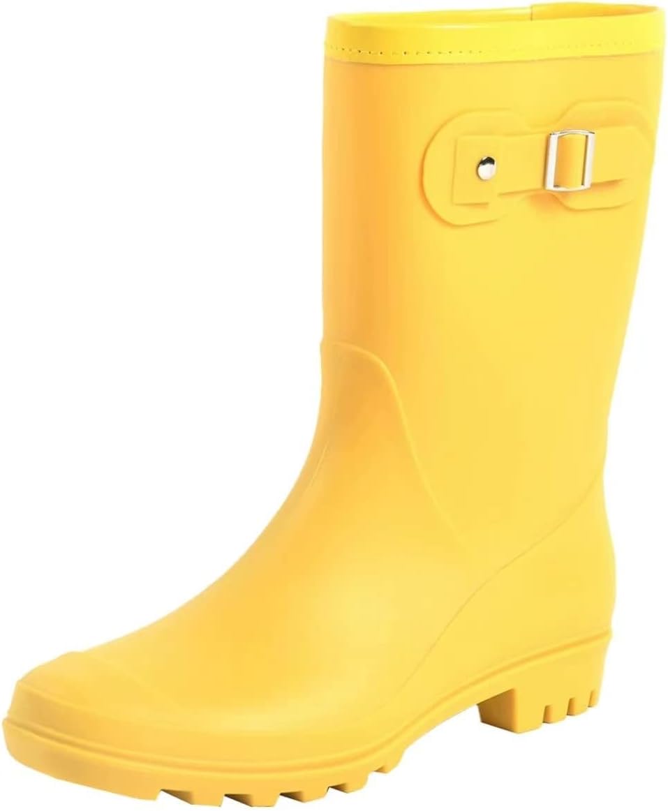 Women's Mid Calf Rain Boots Waterproof Fashion Garden Shoes Anti-slipping Rainboots For Women Comfortable Insole Light Rain Shoes 7.5 Yellow