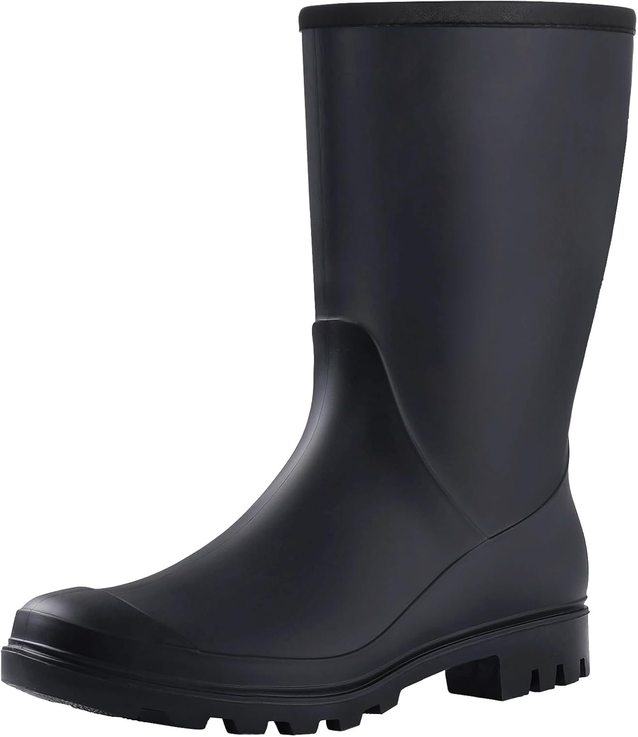 Women's Mid Calf Rain Boots Waterproof Garden Shoes Slip on Rubber Boots 8-8.5 Black
