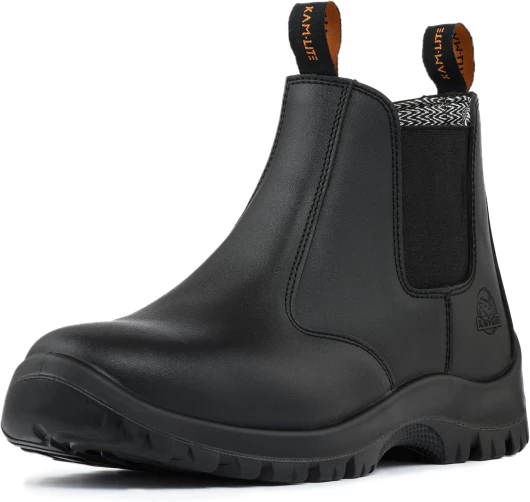 Work Boots for Men, Slip On Steel Toe Chelsea Safety Boots, Waterproof Slip Resistant Work Shoes, Lightweight Comfortable Breathable Non Slip Safety Toe Shoes Steel Toe 10 Black