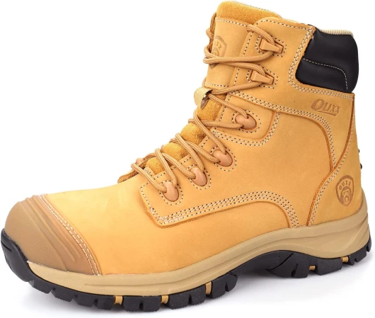 Work Boots for Men, Side Zipper Steel Toe Shoes, Water-Resistant, Non-Slip, Puncture-Proof(OX2720) 10 Ox2721, Brown