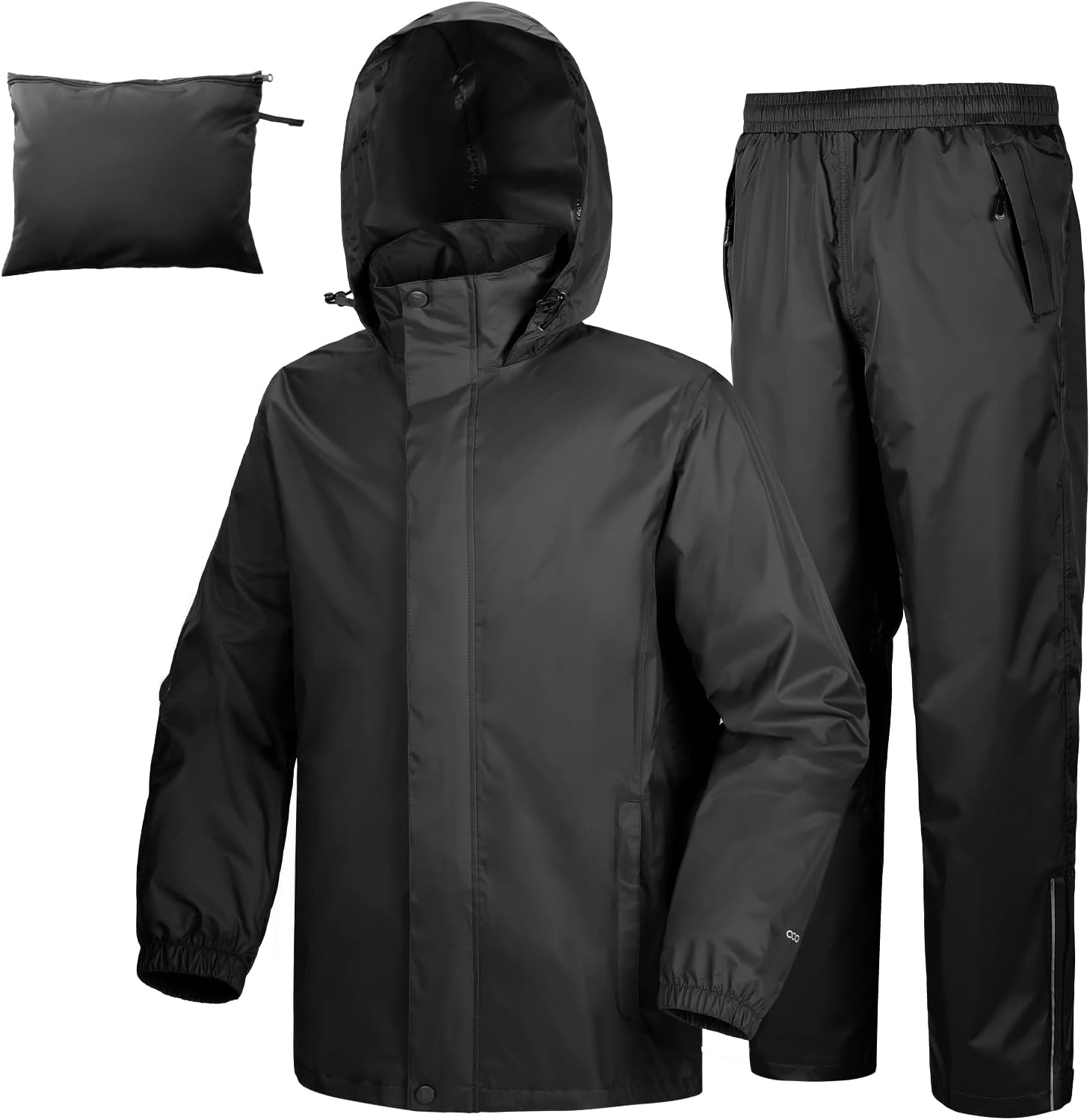 33,000ft Men's Rain Suit Packable Waterproof Lightweight Rain Gear for Golf Hiking Cycling 2 Pieces (Jackets and Pants) Large Black