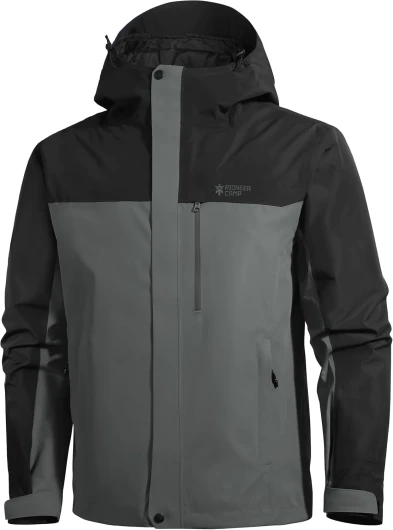 Mens Rain Jacket Waterproof Shell Jacket Hooded Lightweight Rain Coat for Outdoor Hiking 4 Pockets Windbreaker Large Dark Grey