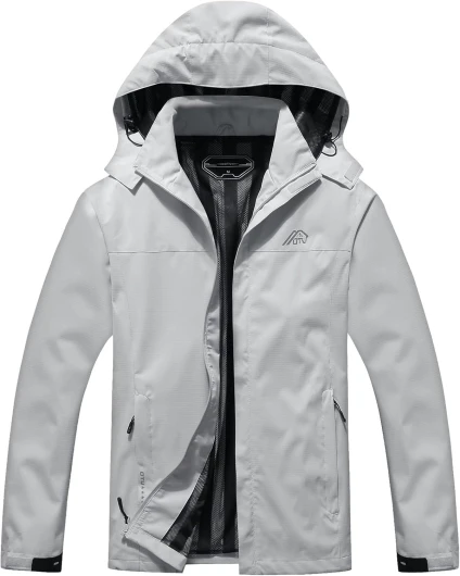 OTU Men's Lightweight Waterproof Hooded Rain Jacket Outdoor Raincoat Shell Jacket for Hiking Travel XX-Large Grey
