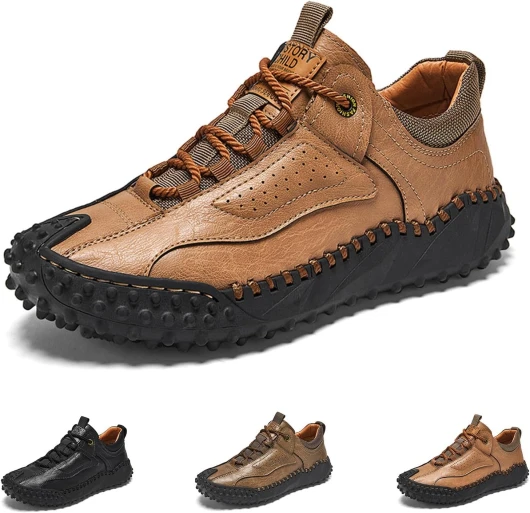 Cushy Gait Shoes for Men, Cushygait Boots Men, Men’s Vintage Leather Hiking Shoes – Genuine Leather, Orthopedic Arch Support 12 Khaki