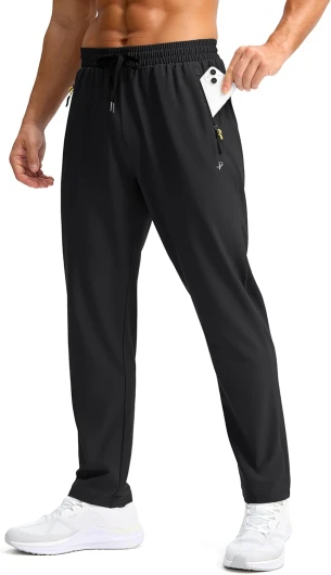 Men's Lightweight Hiking Pants Quick-Dry Outdoor Sweatpants with Zipper Pockets for Casual Travel Athletic Workout Black Large