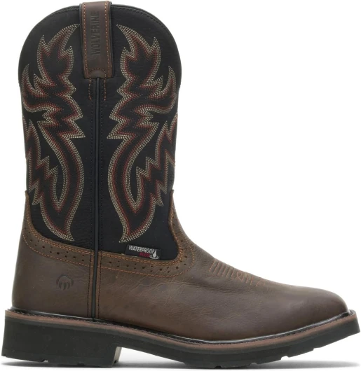 Men's Rancher Waterproof Steeltoe Square Toe 10in Wellington Work Boot 9 Black/Brown
