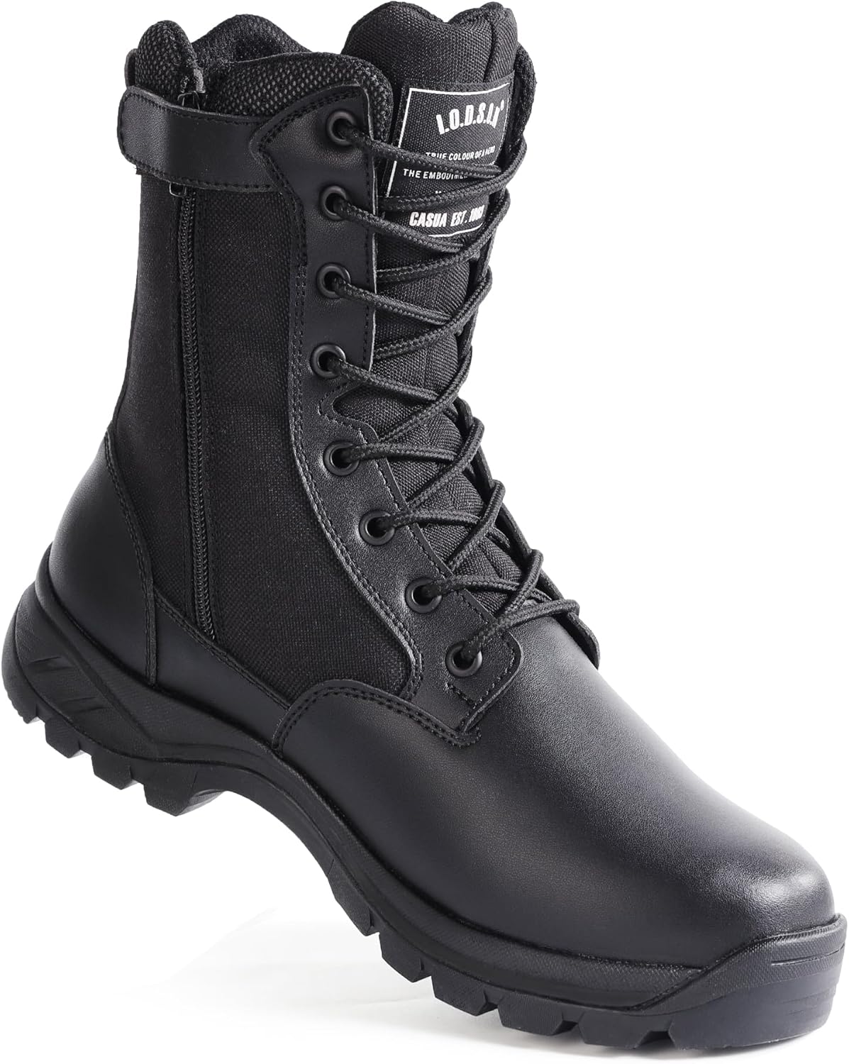 Men's Military Tactical Work Boots with Side Zipper, Puncture Resistant, Desert Combat, Army Jungle, 8 Inch Lightweight Hiking Boots 9.5 Black