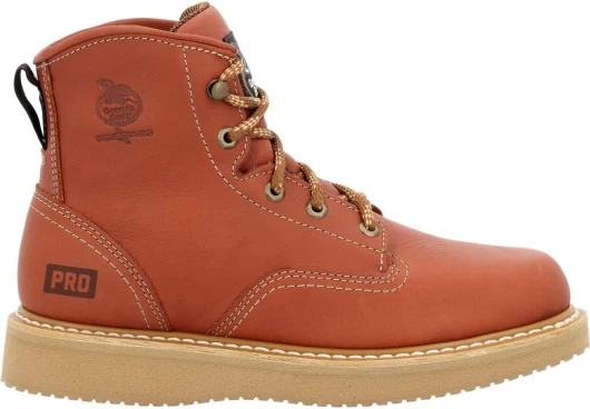 Men's 6" Lace-Up Wedge Work Boot, Breathable SPR Leather Shoes with Slip and Oil Resistant Outsole, Comfortable Soft Toe Copper-Tan Boots for Men - GB001PRO 7.5 Wide Brown