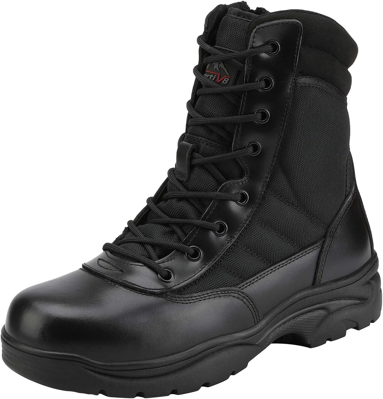 Men's Military Tactical Work Boots Side Zipper Leather Motorcycle Combat Boots Trooper(6-8 Inches) 12 Black-8 Inches