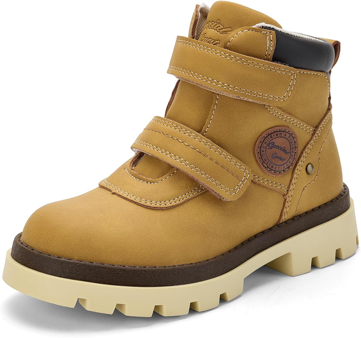Kids Work Boots Unisex Child Hiking Outdoor Shoes Lightweight Water Resistant Hook-and-loop closure Ankle Boot 8 Toddler Camel