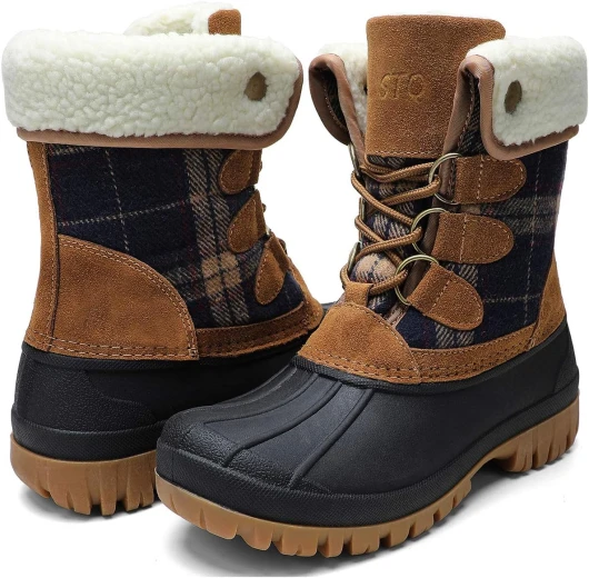 Womens Winter Duck Boots Waterproof Cold Weather Snow Boots 7 Antique Navy Tan