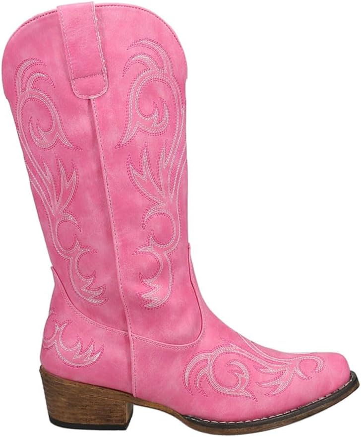 Women’s Riley Western Boot – 12” Shaft – Vintage Cowgirl Boots, Snip Toe Cowboy Boots for Women, Flexible Outsole & Cushioned Insole 8.5 Pink