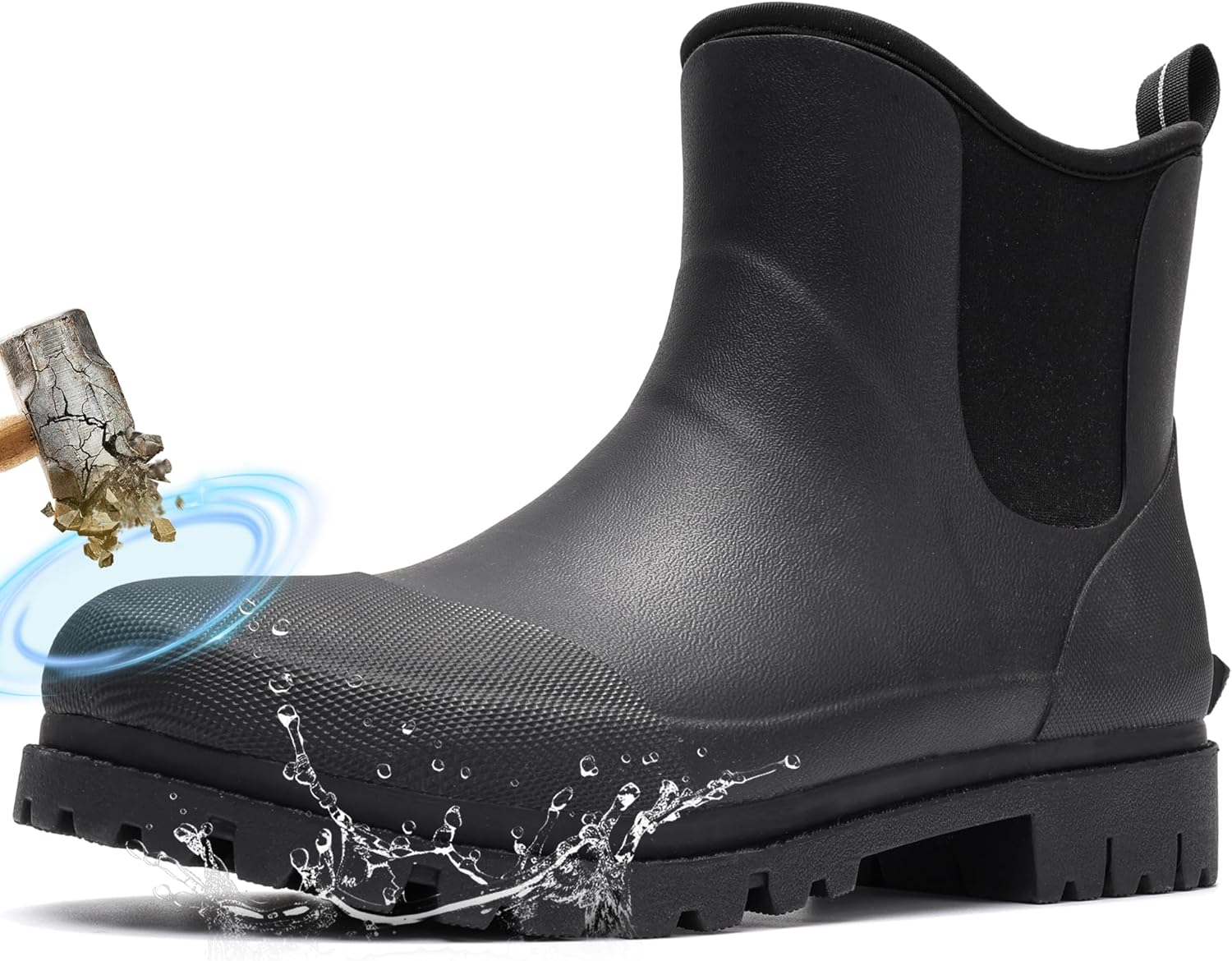 Men's Steel Toe Rain Boots Ankle Rubber Work Boots Chelsea Rain Boots Waterproof Mud Shoes Non Slip Construction Shoes for Agriculture, Industrial Working, Hunting 11 Black