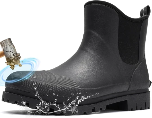 Men's Steel Toe Rain Boots Ankle Rubber Work Boots Chelsea Rain Boots Waterproof Mud Shoes Non Slip Construction Shoes for Agriculture, Industrial Working, Hunting 11 Black