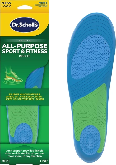 Dr - Scholl’s Sport Insoles - Superior Shock Absorption and Arch Support to Reduce Muscle Fatigue and Stress on Lower Body Joints for Men Size 8-14 1 Pair (Pack of 1) Men (Size 8-14)