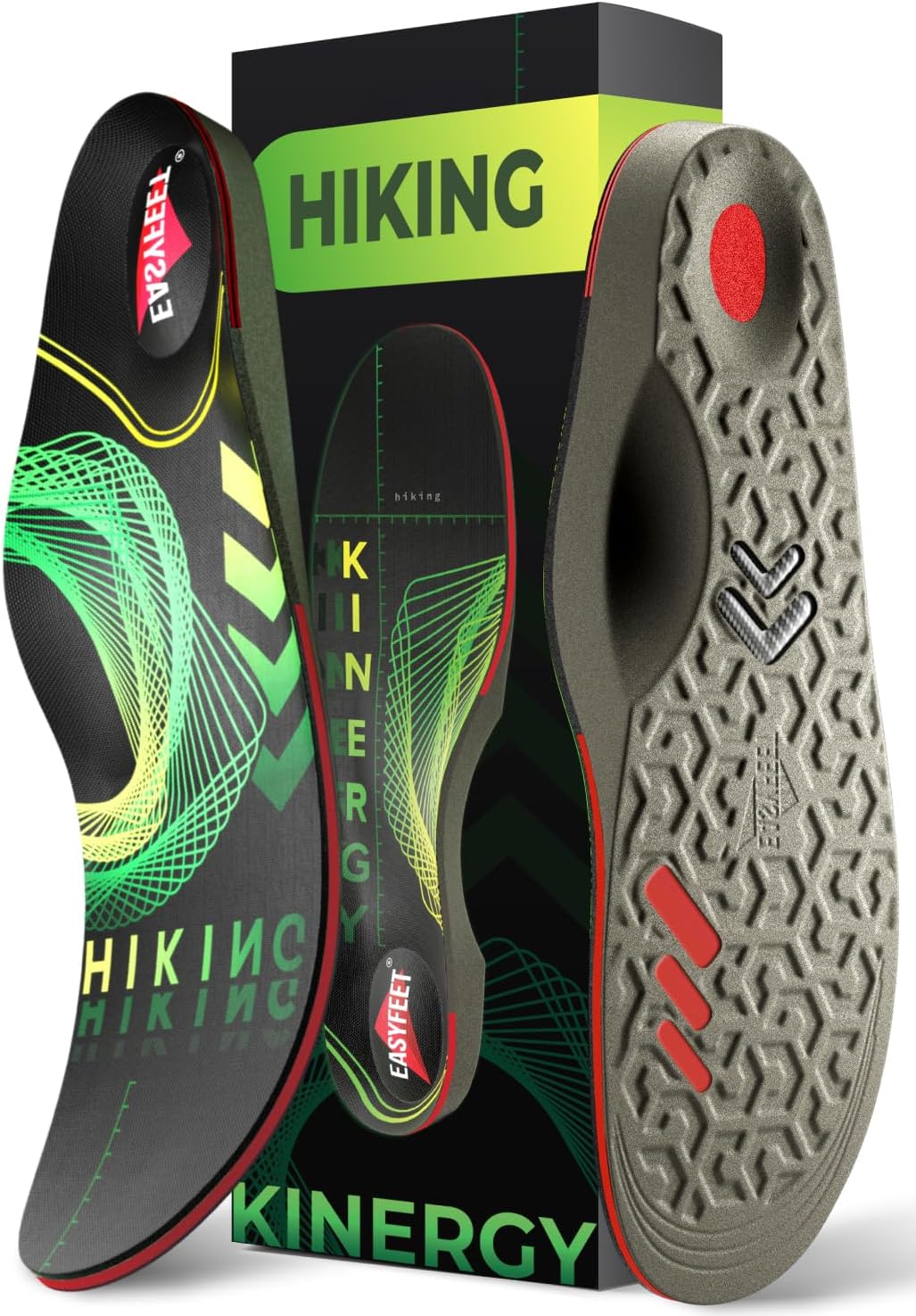 Hiking Boot Insoles Men Women - Arch Support Inserts - Cushioned Hike Orthopedic Insoles - Man Women Shoe Inserts - Running Sports Fitness Walking Soles Green L (Men 11-12.5/Women 12-13.5)