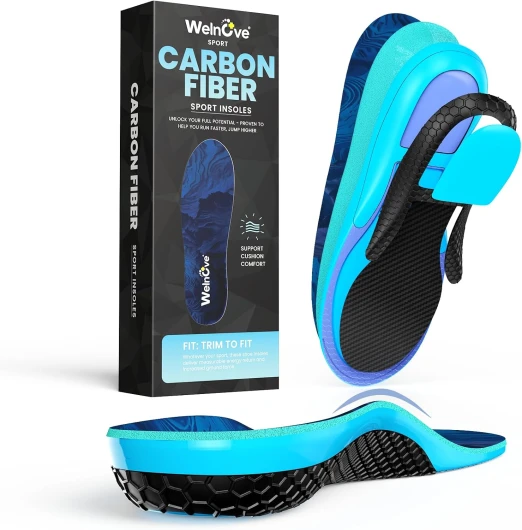 Hike Support Insoles - Welnove Carbon Fiber Insoles -Shoe Insert for Hiking Ourdoor Sport - Rigid Support for Turf Toe,Foot Fractures,Hallux Rigidus,Hiking Boots Inserts for Men Women-XL Blue XL:Women's 11-11.5 / Men's 9-9.5(11.42")(290MM)