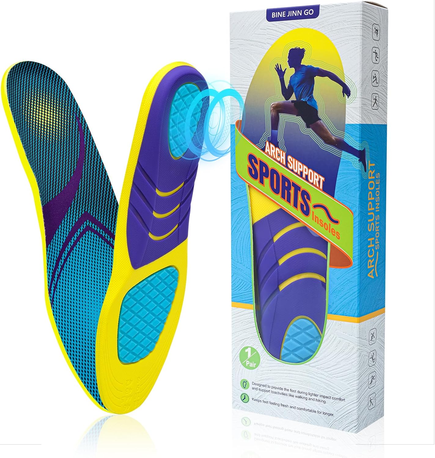 Running Athletic Insoles for Men & Women - Shock Absorbing Insoles,Sports Inserts - Comfort Cushions Inserts for Hiking Walking Hockey Tennis Basketball(Women’s 7-9.5/Men’s 6-8.5) M(Women's 7-9.5/Men's 6-8.5)