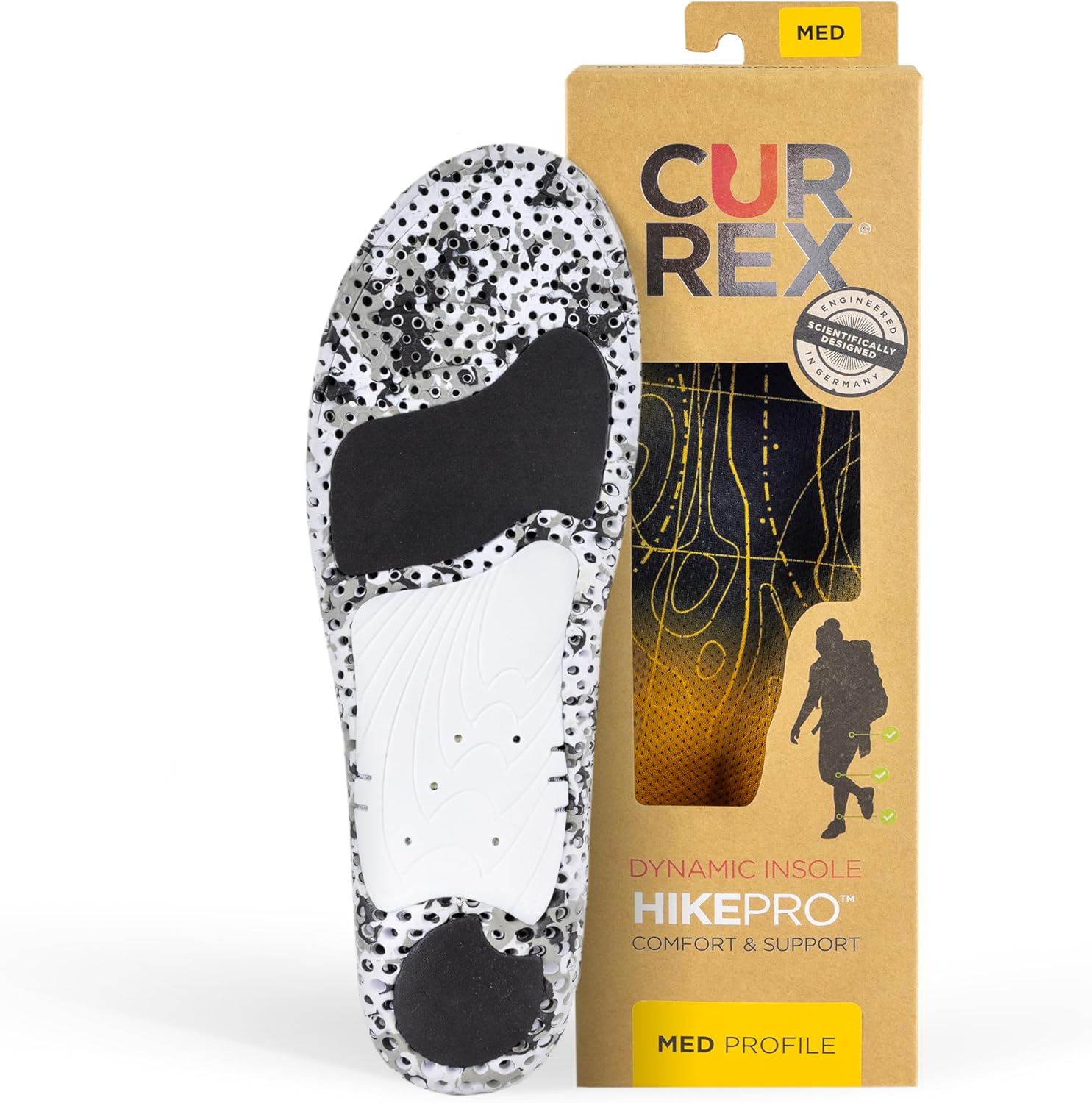HikePro Insoles for Hiking Boots & Shoes – Shock Absorbing Inserts to Help Reduce Fatigue and Increase Performance – Anti-Slip Heel Surface for Stability – for Men & Women – Medium Arch, Small S (Mens 5-6.5 / Womens 6.5-8) Medium Arch - Yellow