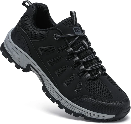 QUH Men's Hiking Shoes Outdoor Breathable Waterproof Non-Slip Low-top Sports Shoes for Fitness, Outdoor Camping, Walking 9 Wide Black-grey