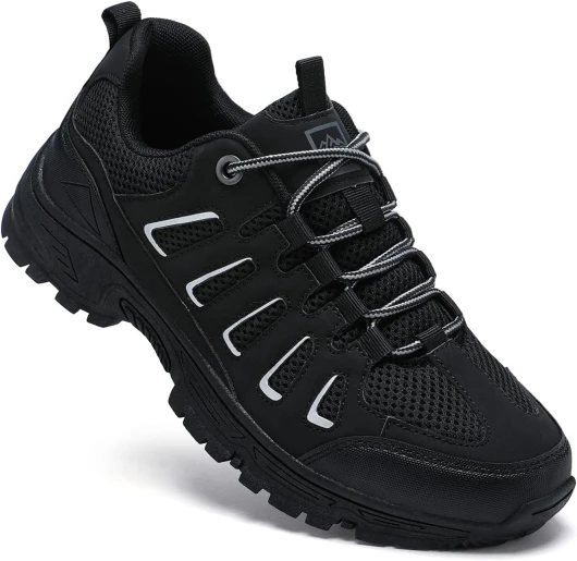 QUH Men's Hiking Shoes Outdoor Breathable Waterproof Non-Slip Low-top Sports Shoes for Fitness, Outdoor Camping, Walking 8 Wide Black