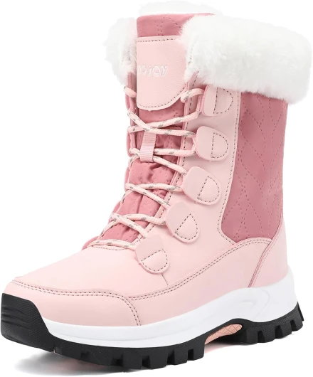 Womens Winter Snow Boots Waterproof Shoes Walking Comfortable Hiking Tennis Booties Furry Mid Calf Warm Lightweight 7 Pink