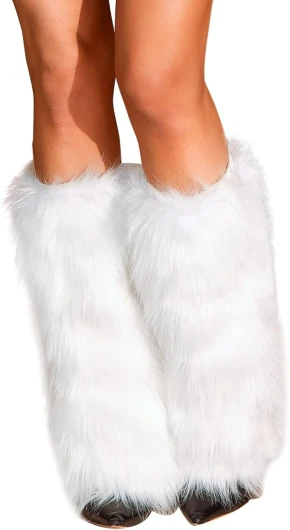 Women's Fuzzy Leg Warmers Winter Fur Fluffy Leg Warmers Soft Boot Cuffs Covers Halloween Santa Costume One Size White