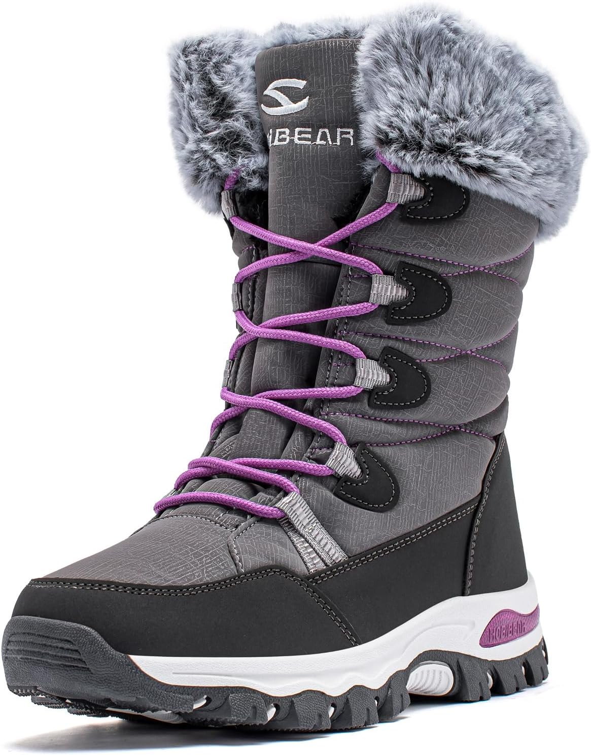 Women's Waterproof Winter Snow Boots Lightweight Warm Faux Fur Lined Mid-Calf Booties 8 Grey/New