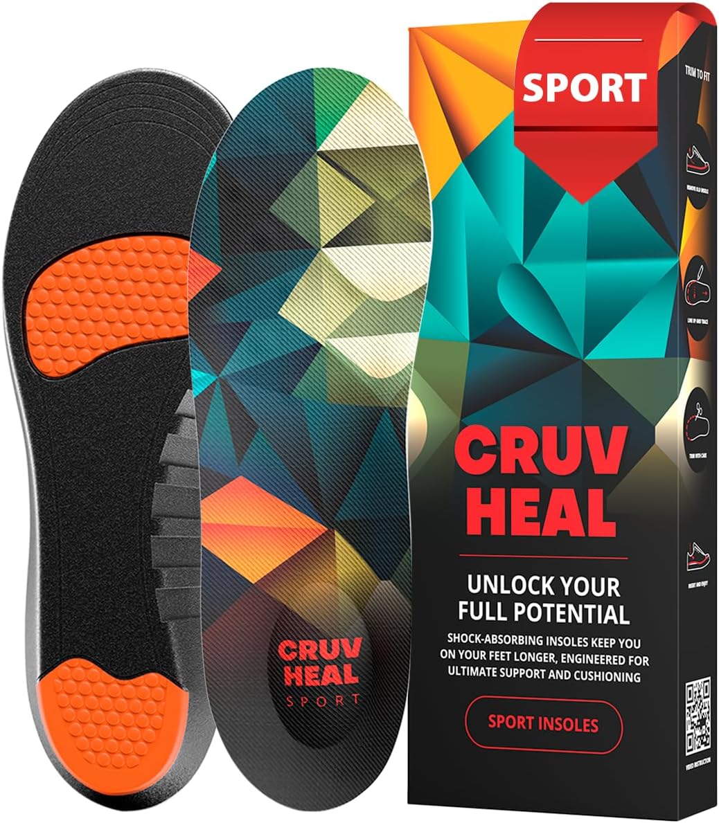 Sport Shock Absorbing Insoles - Athletic Shoe Cushioning Inserts for Men and Women - Ideal for Active Sports Running Training Hiking - Neutral Arch Good for Sneakers Shoes, L L(Men 8.5-13//Women 9.5-14) Multicolor