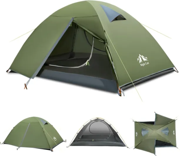 2-Persons Backpacking Tent: Waterproof Lightweight Camping Tent for Two People Hiking Outdoor Mountain with Aluminum Poles and Rainfly Green Pure Green