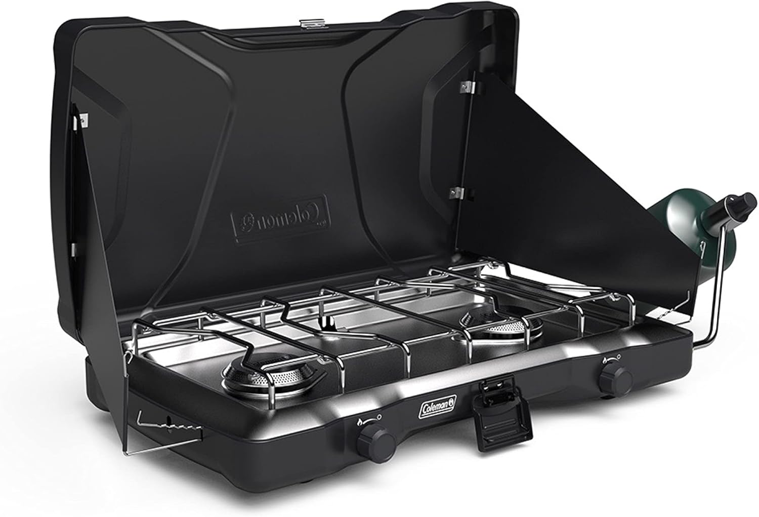 Triton 2-Burner Propane Stove, Portable Camping Cooktop with 2 Adjustable Burners & Wind Guards, 22,000 BTUs of Power for Camping, Tailgating, Grilling, BBQ, & More Matte Black