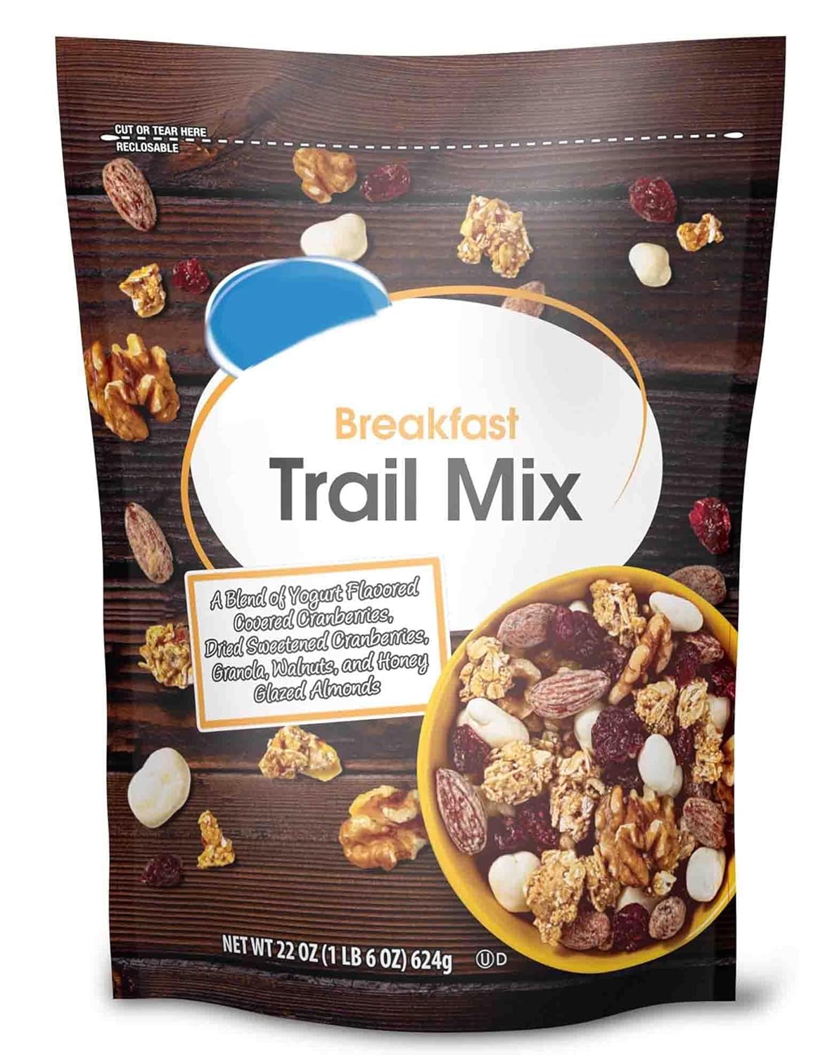 Breakfast Blend Trail Mix: Yogurt Covered Cranberries, Dried Cranberries, Crunchy Granola Bites, Walnuts & Honey Roasted Almonds - Great Nut Snack Snacking Food Treat 22oz Value Jumbo Bag