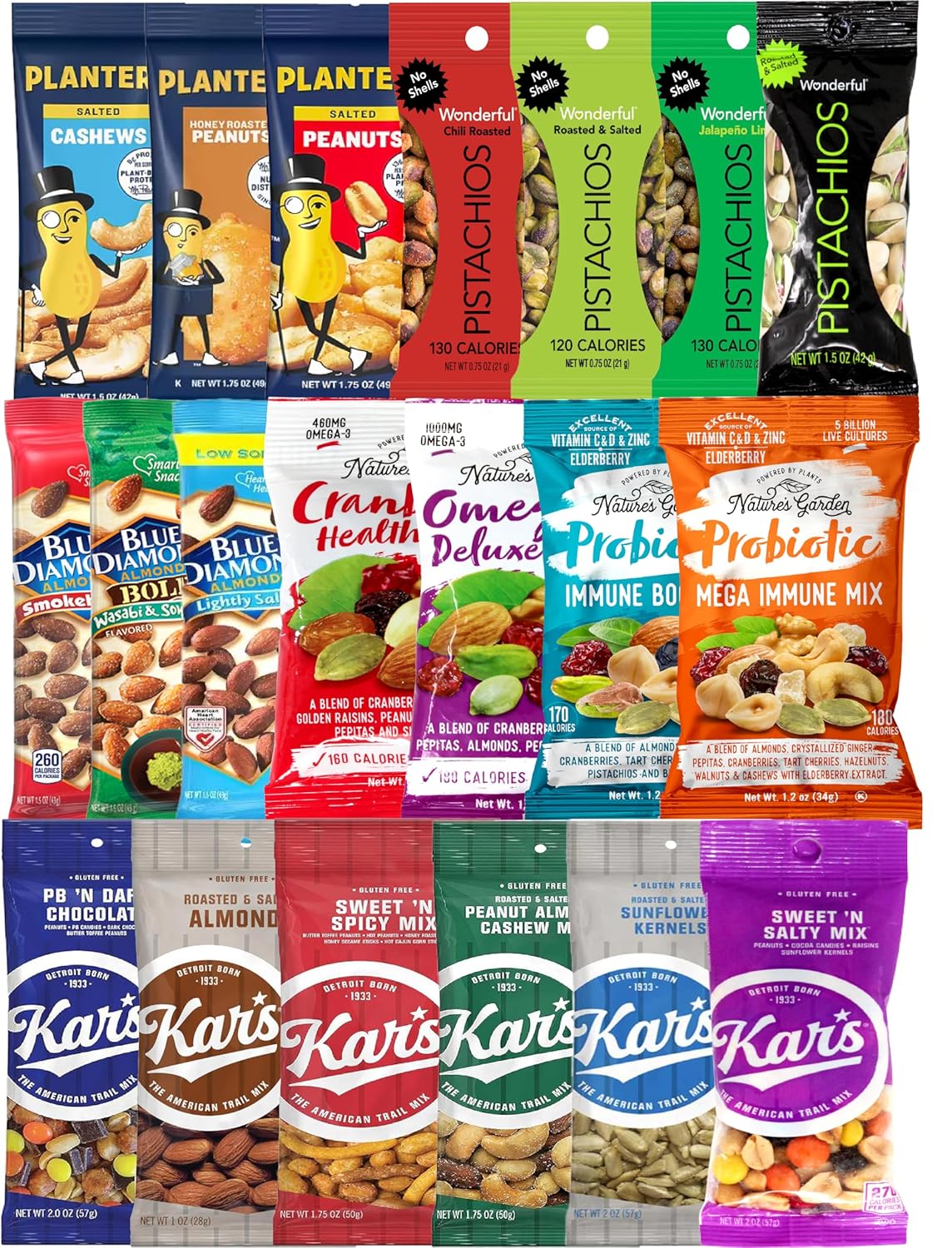 Gift Basket Trail Mix Snacks Variety Pack for Adults, 20-Pack of 20 Different Healthy Snacks for Adults, Individually Wrapped Nut and Mix Assortment for On-The-Go Snacking 20 Count