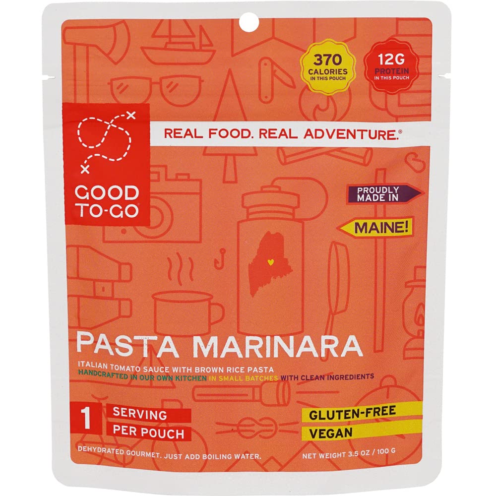 GOOD TO-GO Pasta Marinara (Single Serving) -Camping & Backpacking Food - Just Add Water Backpacking Meals - Good To-Go Dehydrated Meals Taste Better Than Freeze Dried Food