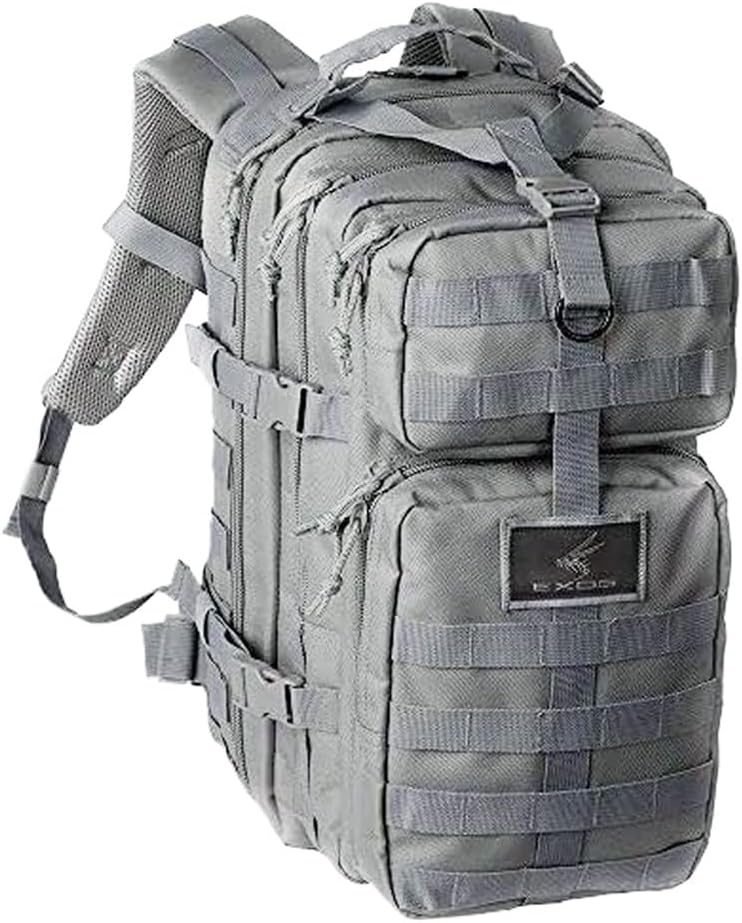 Exos Bravo Backpack - Large Military Hiking Backpack 34L - Waterproof Heavy-Duty Molle Hunting Bag for Men - Tactical Rucksack Daypack - Hydration Pack Compatible for Running, Cycling, Biking- (Gray)