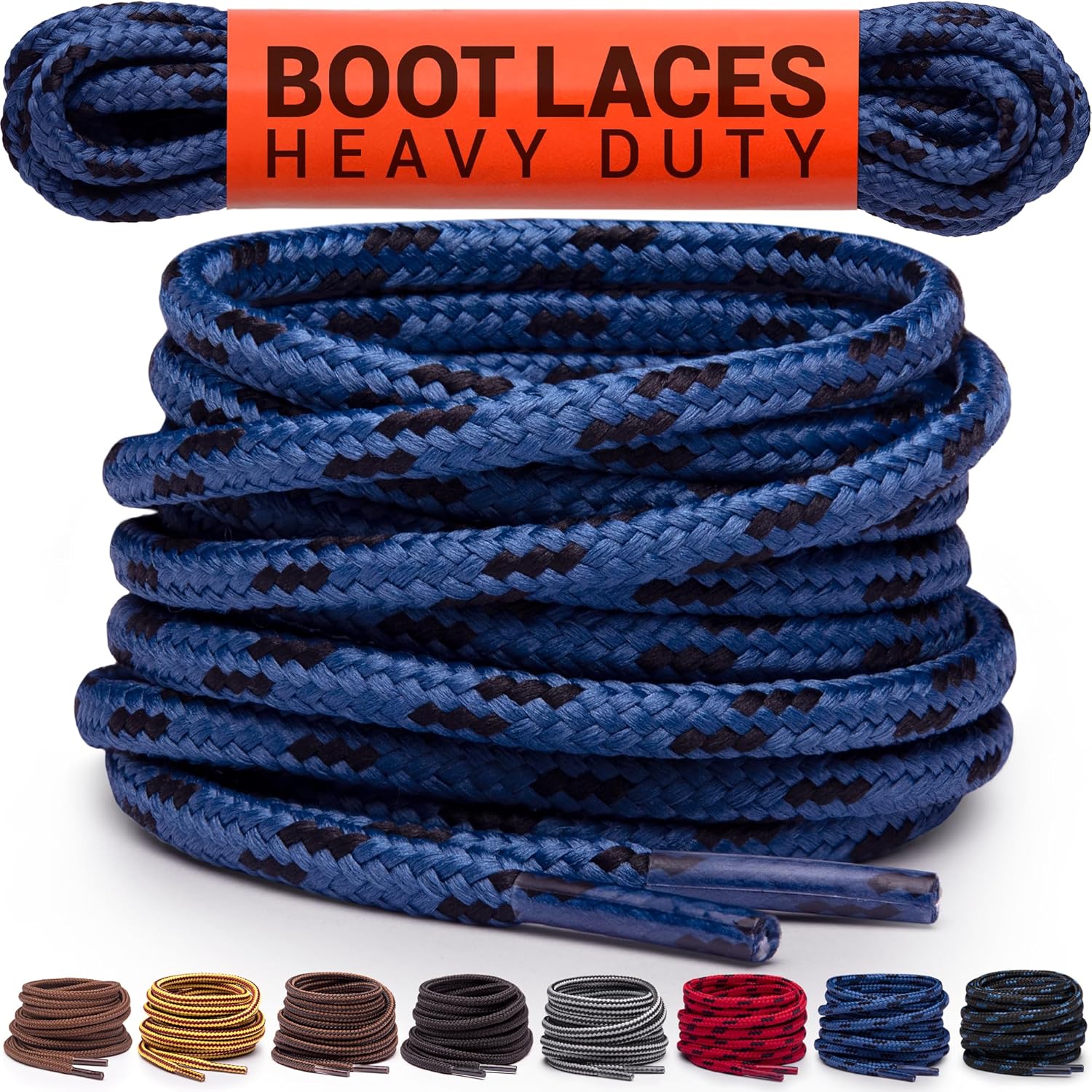Round Boot Laces [1 Pair] Heavy Duty and Durable Shoelaces for Boots, Work Boots & Hiking Shoes 54 inches (137 cm) Blue/Black