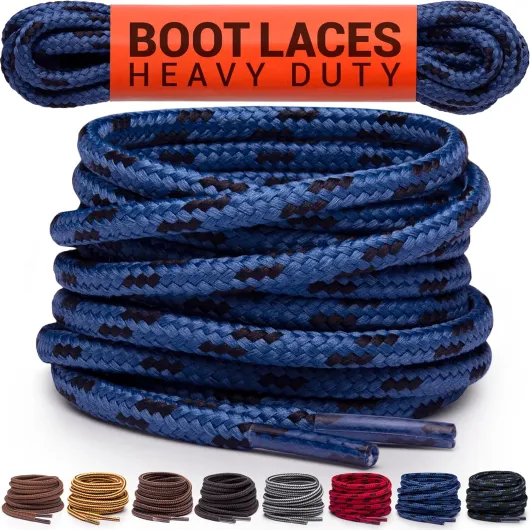 Round Boot Laces [1 Pair] Heavy Duty and Durable Shoelaces for Boots, Work Boots & Hiking Shoes 54 inches (137 cm) Blue/Black
