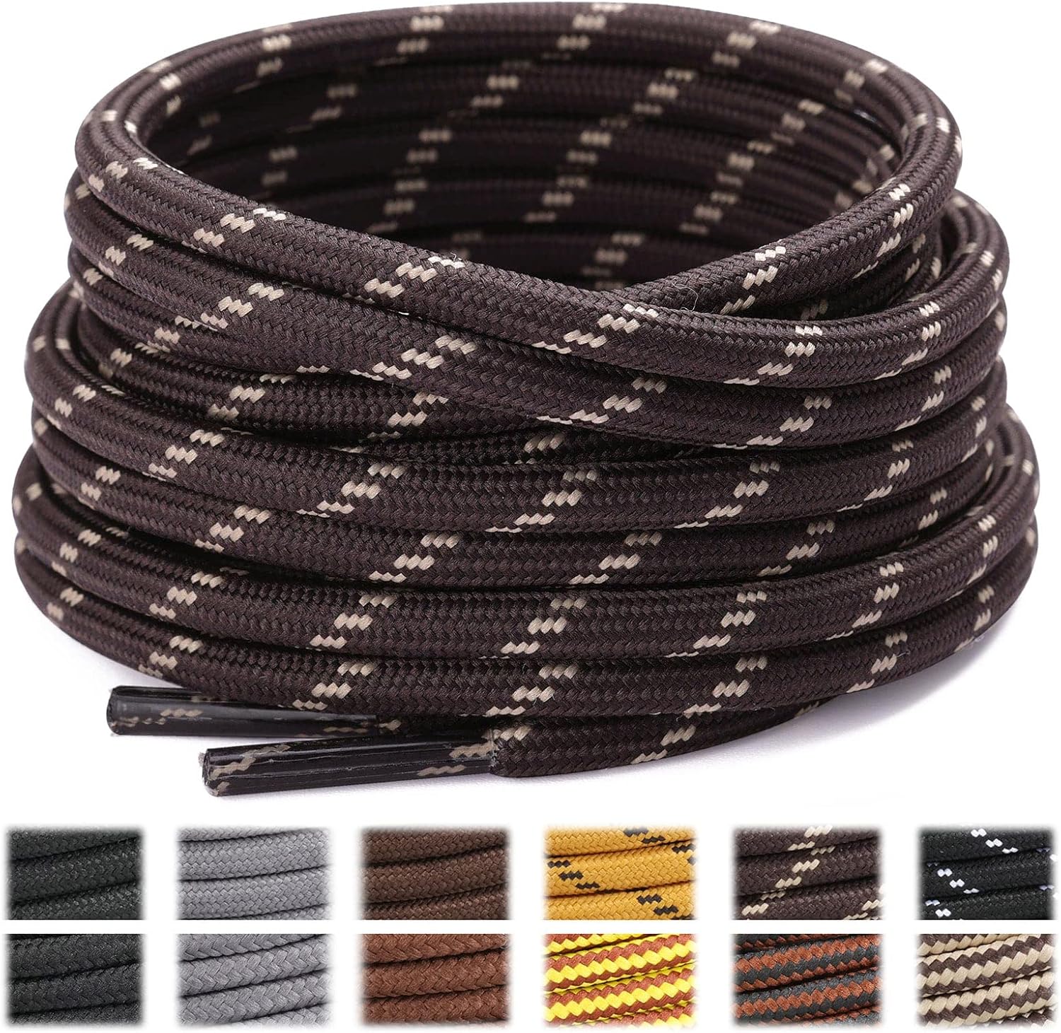 Round Shoelaces [2 Pairs] Heavy Duty Boot Shoe Laces for Hiking Work Boots 55Inch（140CM） Dots Coffee Khaki