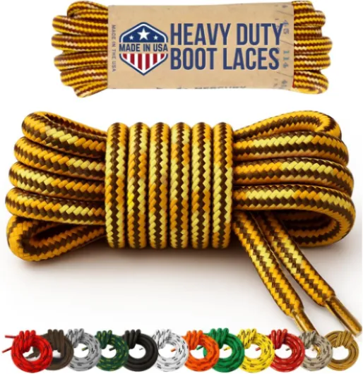 Honey Badger Boot Laces, USA Made Indestructible Shoelaces, Round Heavy Duty Bootlaces for Work & Hiking 48 inches (1 pair) Gold
