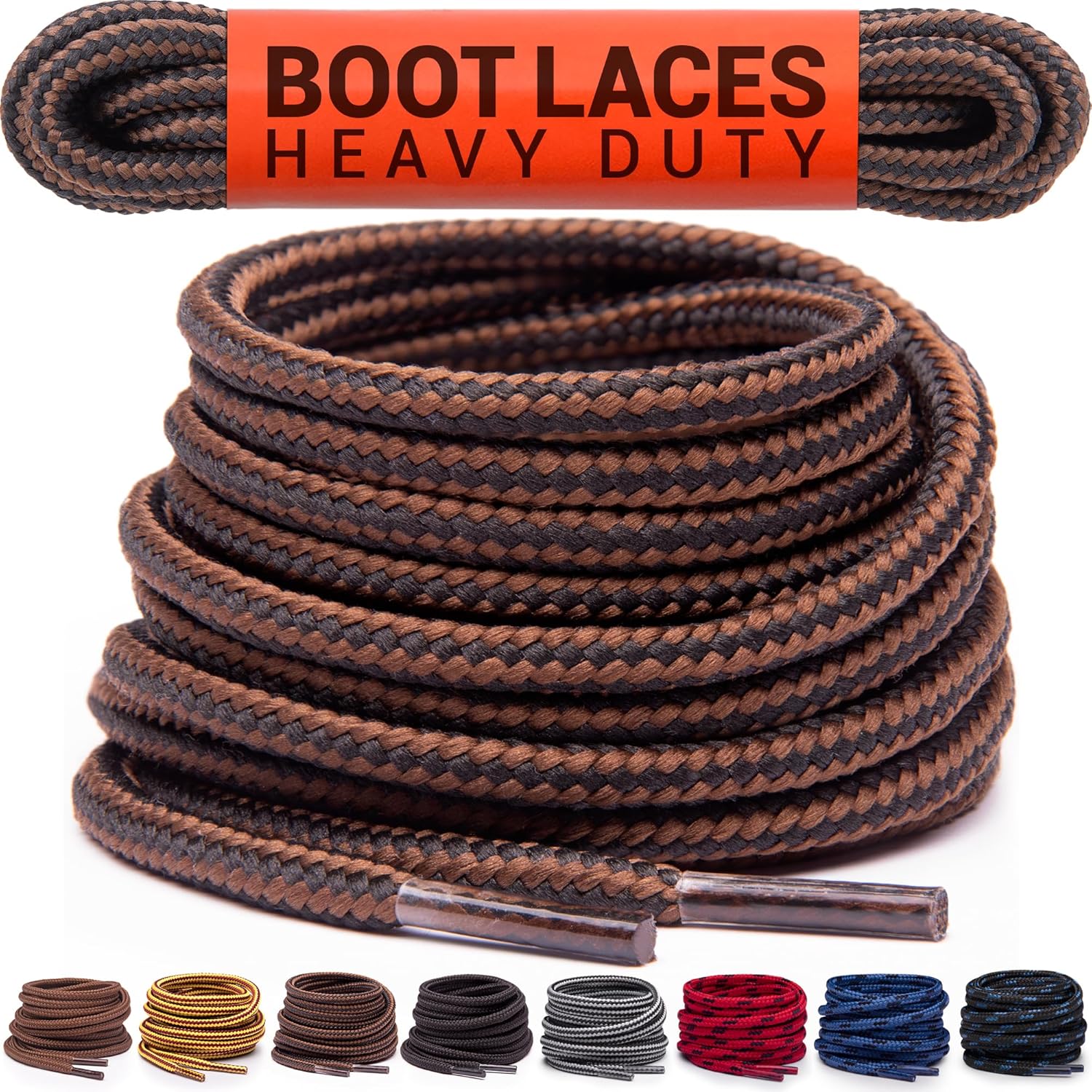 Round Boot Laces [1 Pair] Heavy Duty and Durable Shoelaces for Boots, Work Boots & Hiking Shoes 54 inches (137 cm) Black/Brown