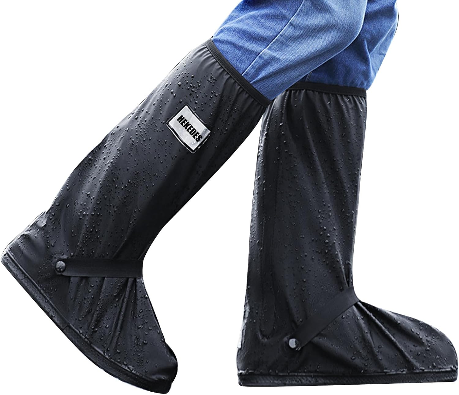 Waterproof Shoe Covers, Reusable & Foldable Rain Boot Shoe Cover with Zipper, Non-Slip, Reflector, Men Women Rain Gear, Black Black Medium