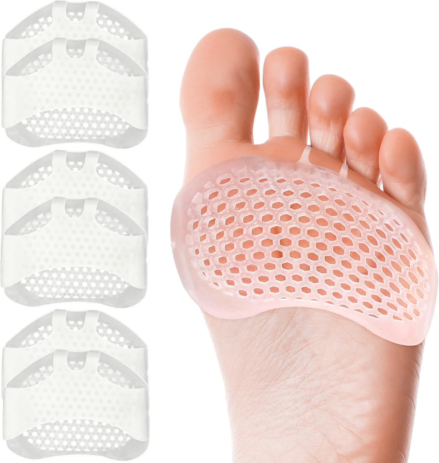 Metatarsal Pads Women Men 6 Pack, Reusable Gel Ball of Foot Cushion for Women High Heels, Foot Pads for Pain Relief for Shoes Pads, Bunion Forefoot Pads, Foot Cushion for Ball of Feet
