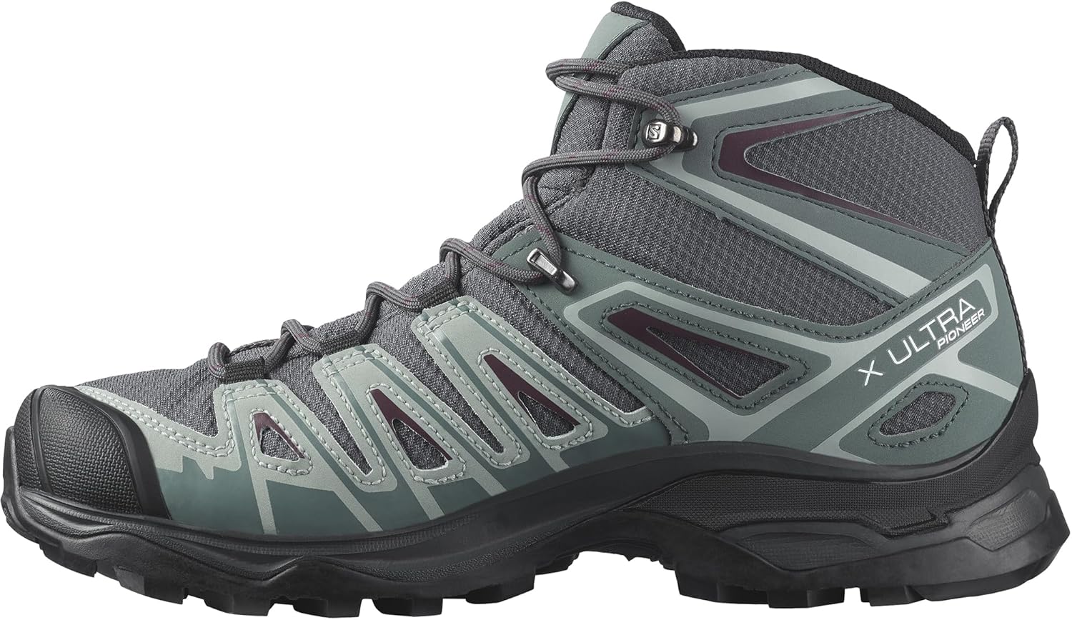 Women's X Ultra Pioneer Mid Climasalomon Waterproof Hiking Boot Ebony/Stormy Weather/Wine Tasting 9