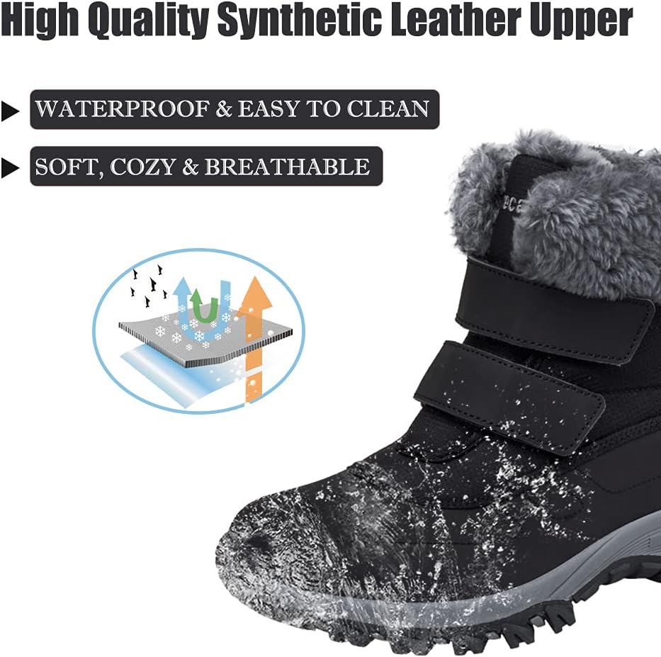 Winter Ankle Snow Boots with Warm Fur Lining Waterproof Women Warm Hiking Booties Anti Slip Shoes 5 UK Black