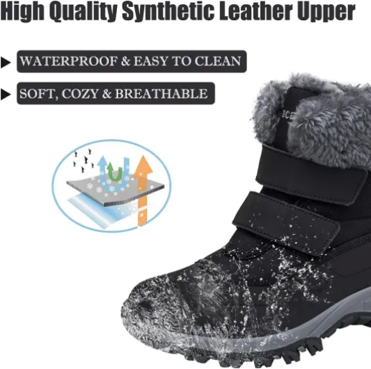 Winter Ankle Snow Boots with Warm Fur Lining Waterproof Women Warm Hiking Booties Anti Slip Shoes 5 UK Black