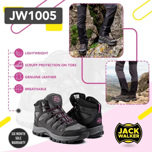 Women's Trekking and Hiking Boots - Lightweight Walking Ladies Boots for Outdoor Adventures JW1005 5 UK Grey