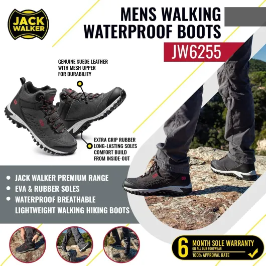 Mens Walking Waterproof Boots Lightweight Vent Breathable Hiking Trekking Shoes JW6255 7 UK Black
