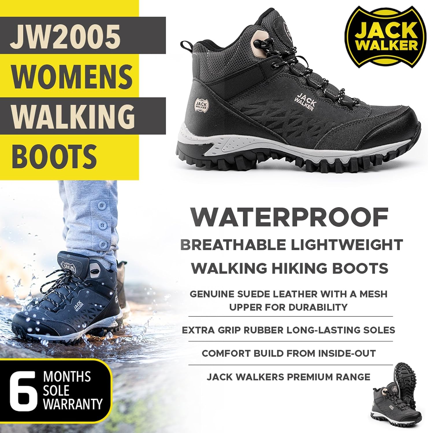 Women Waterproof Hiking Boots Lightweight Trekking Walking Shoes JW2005 5 UK Rose Gold